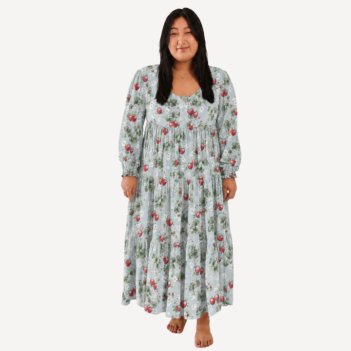 PREORDER womens long sleeve prairie dress | strawberry vine | bamboo