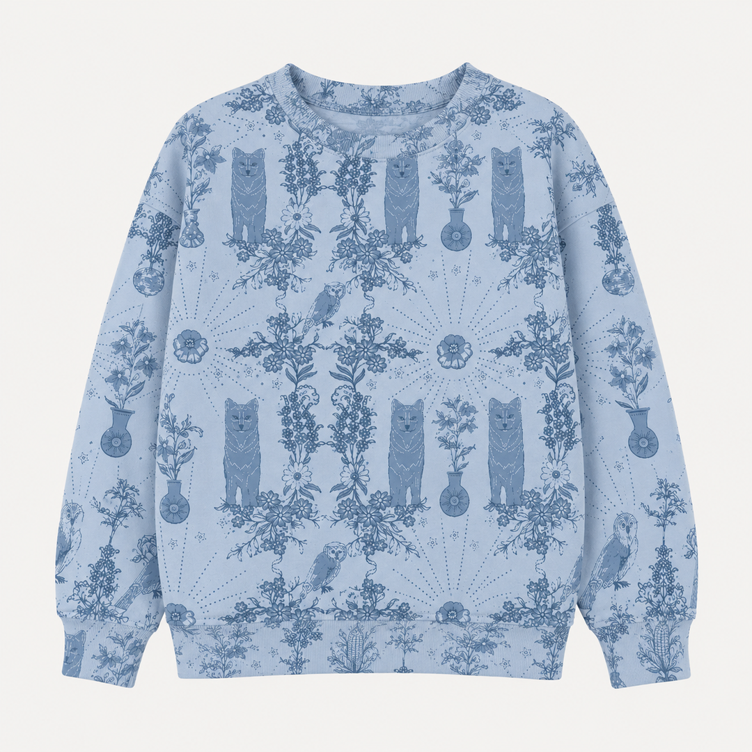PREORDER womens oversized sweatshirt | wolf floral | organic cotton interlock