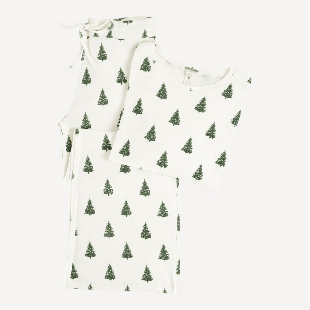 womens long sleeve crew neck pj set | forest pine | organic cotton flat rib