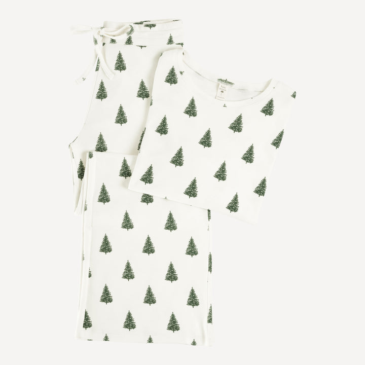 womens long sleeve crew neck pj set | forest pine | organic cotton flat rib