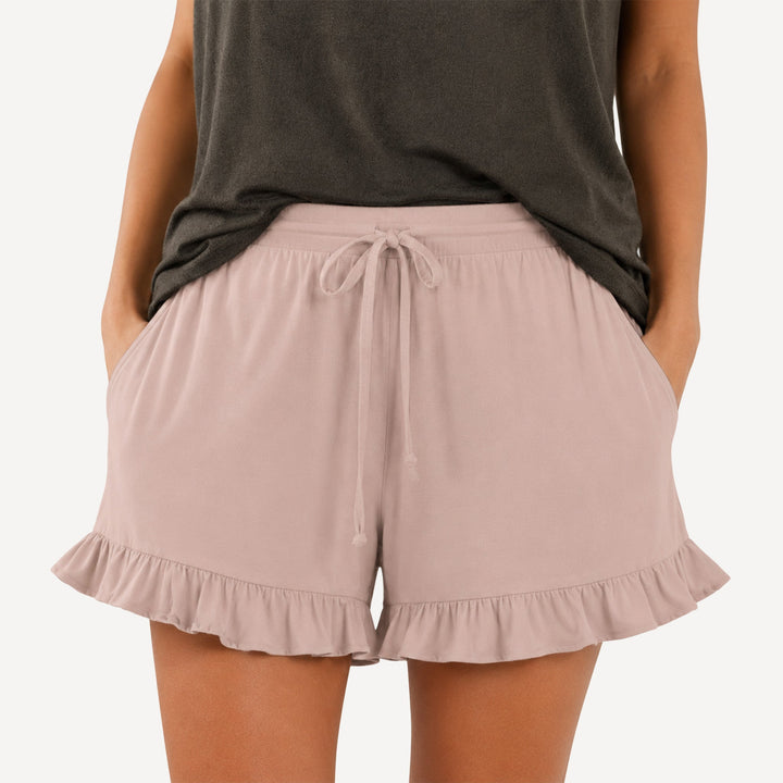 PREORDER womens ruffle short | rose smoke | bamboo