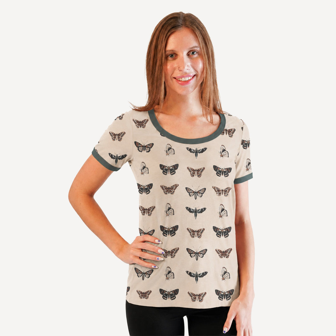 PREORDER womens scoop neck ringer tee | moths | bamboo