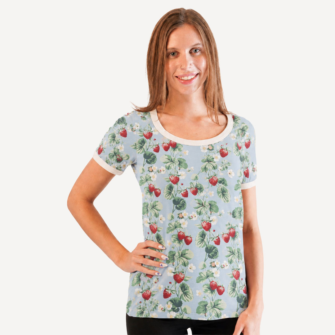 PREORDER womens scoop neck ringer tee | strawberry vine | bamboo