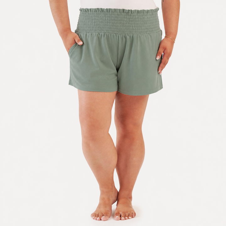 PREORDER womens smocked short | green bay | organic cotton interlock