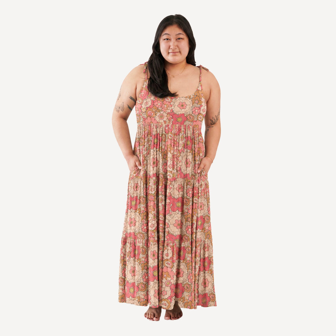 PREORDER womens spaghetti tie prairie dress | mod 60s burst | bamboo