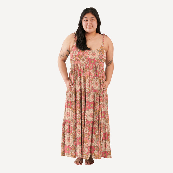 PREORDER womens spaghetti tie prairie dress | mod 60s burst | bamboo
