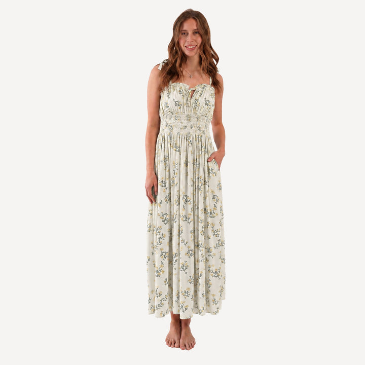 PREORDER womens spaghetti tie winnie dress | tiny chamomile | bamboo
