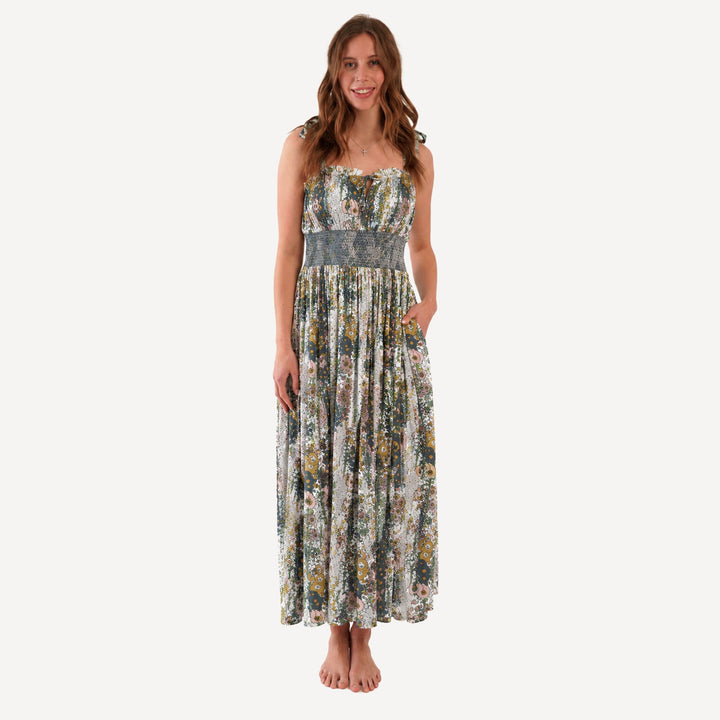 PREORDER womens spaghetti tie winnie dress | hollyhock | bamboo