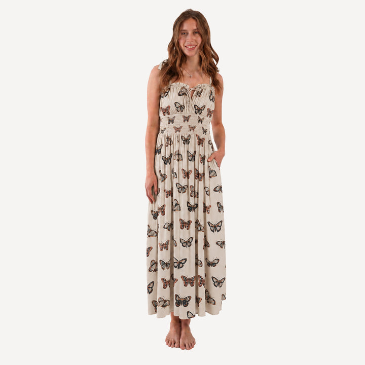 PREORDER womens spaghetti tie winnie dress | moths | bamboo
