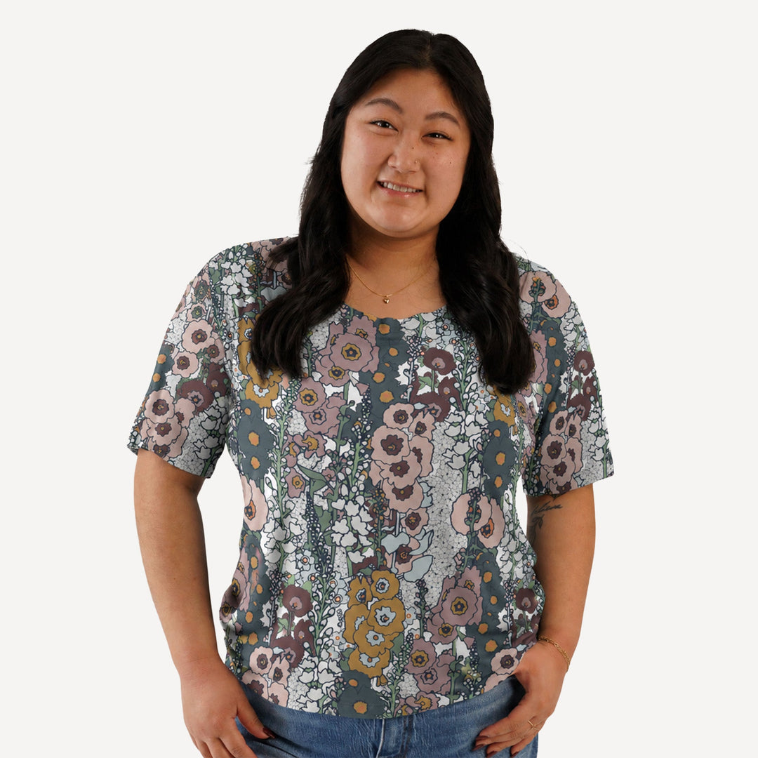 PREORDER womens short sleeve pocket boxy top | hollyhock | bamboo