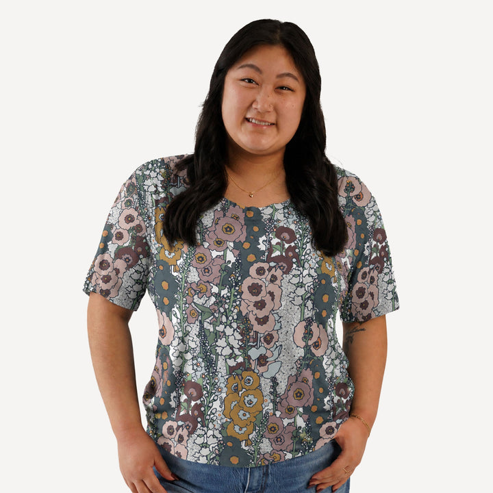 PREORDER womens short sleeve pocket boxy top | hollyhock | bamboo