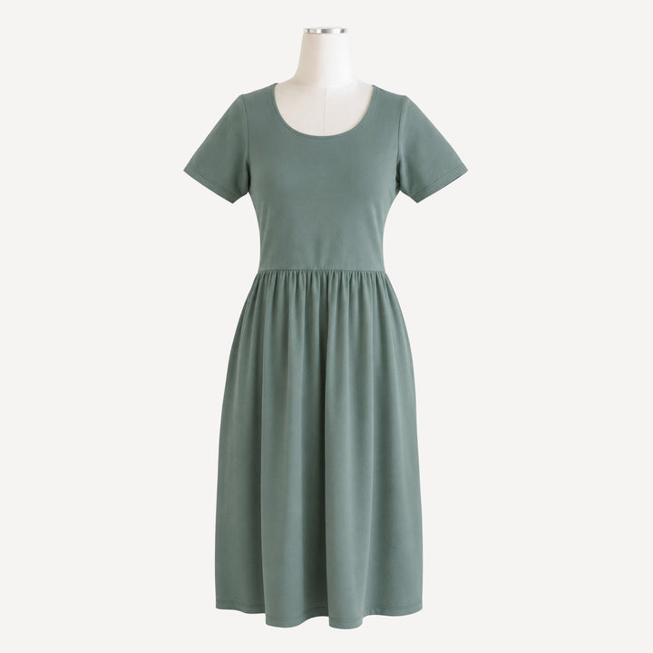 PREORDER womens short sleeve scoop neck gathered dress | sagebrush | bamboo