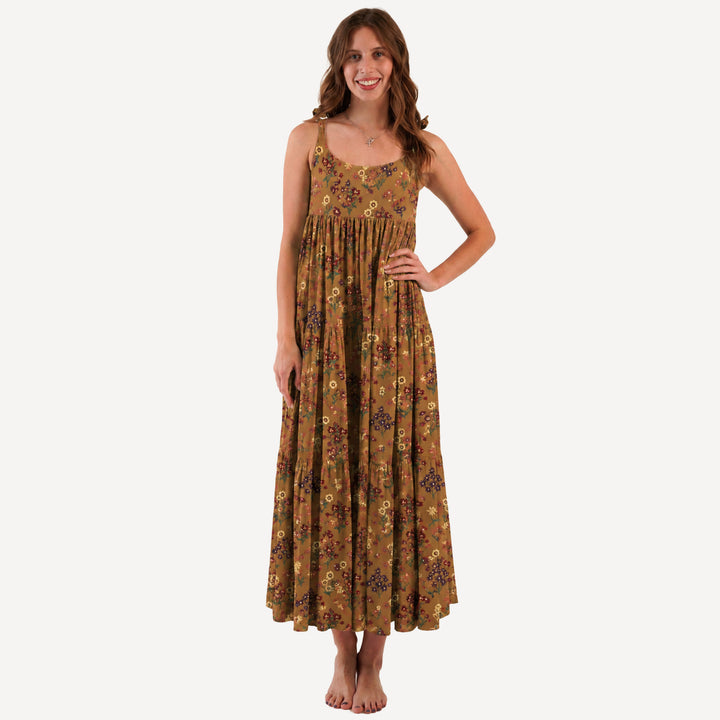PREORDER womens spaghetti tie prairie dress | apple cinnamon floral bouquet | organic cotton interlock