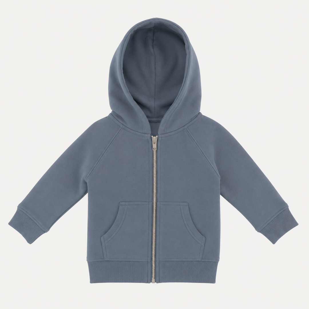 PREORDER zip front pocket hoodie | stormy | organic cotton interlock