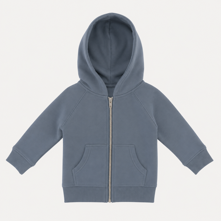 PREORDER zip front pocket hoodie | stormy | organic cotton interlock