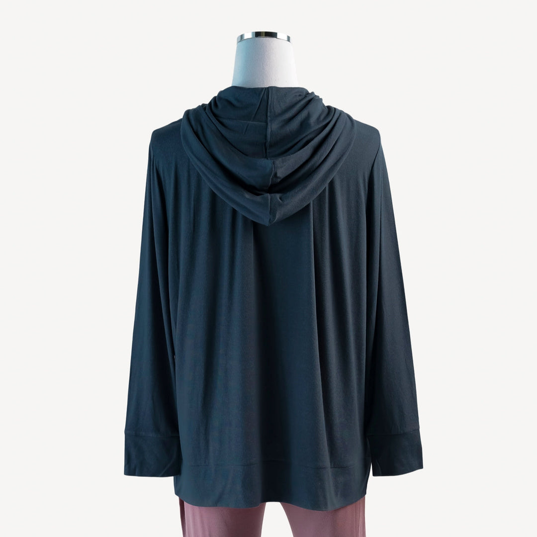 womens long sleeve boxy kanga hoodie | ink blue | lenzing modal