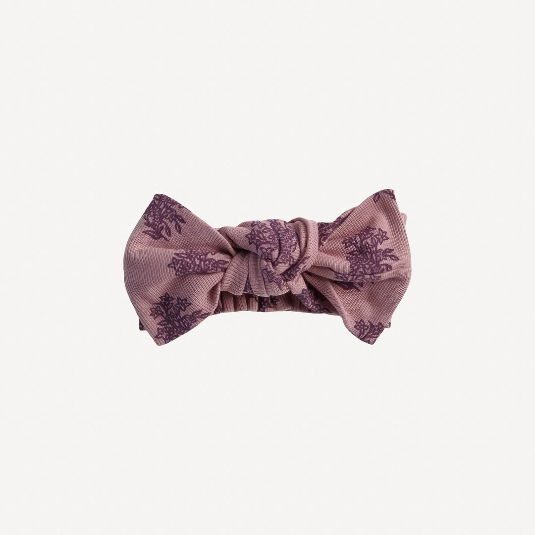 large bow elastic headband | floral stamp | organic cotton skinny rib
