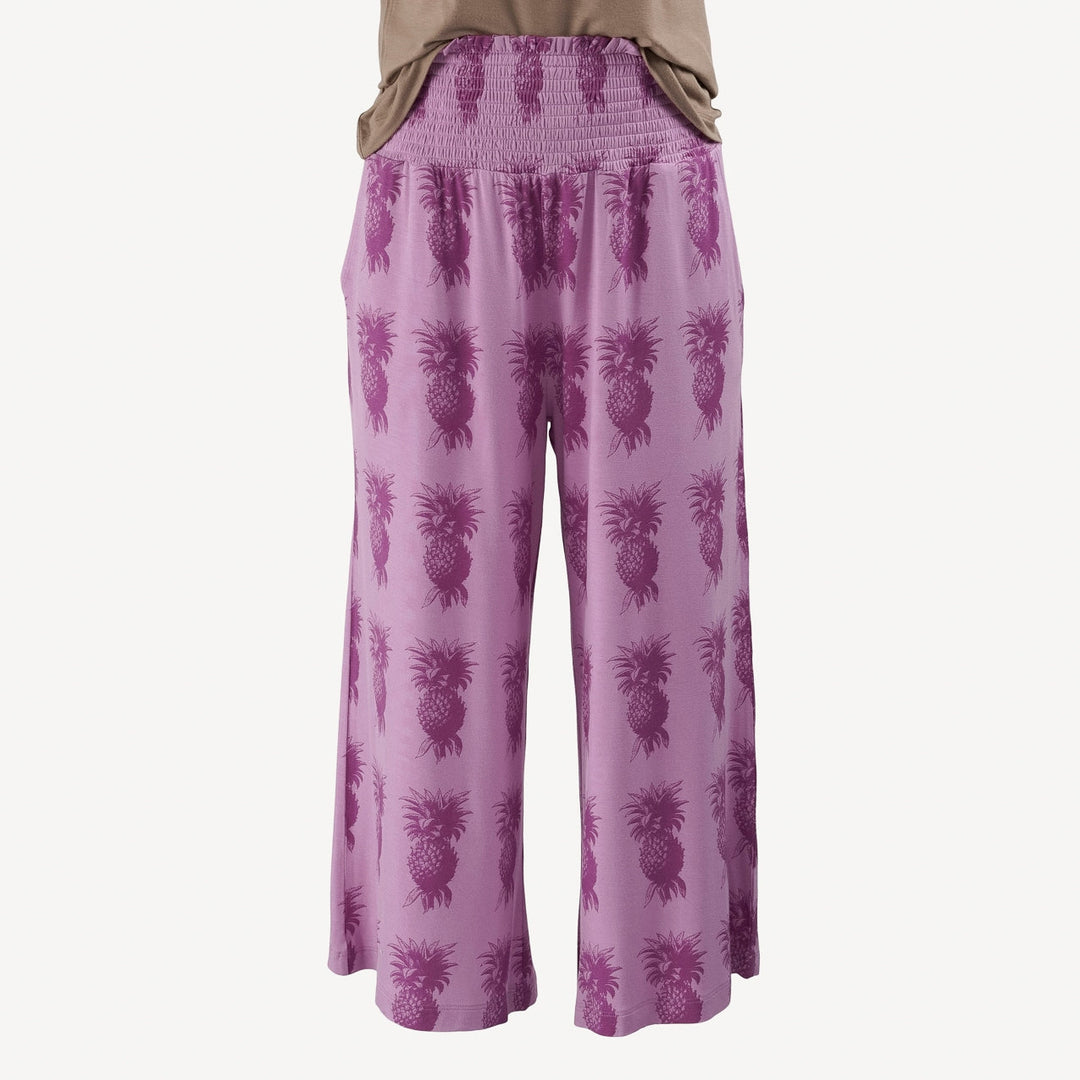 womens smocked waist cropped gaucho pant | orchid vintage pineapple | summer weight bamboo