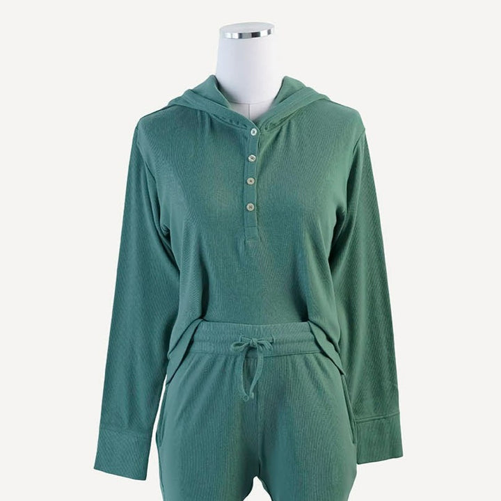 womens long sleeve pocket henley hoodie | sage brush | organic cotton skinny rib