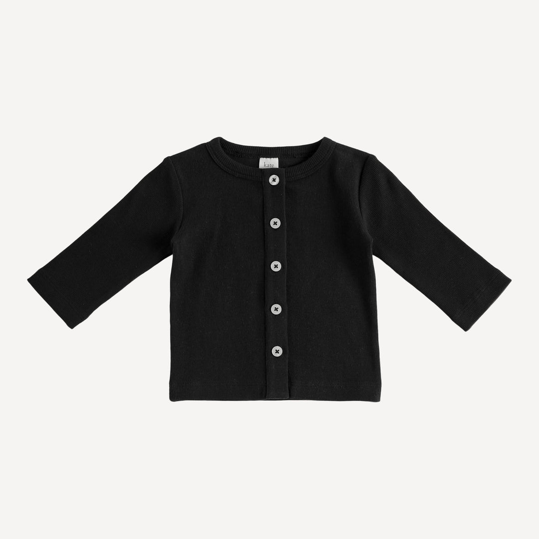 long sleeve button cardigan | black | organic cotton skinny rib