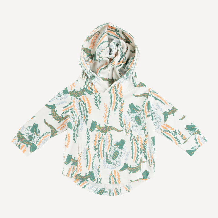 long sleeve shirt tail pocket hoodie | orange crocodile | organic cotton interlock