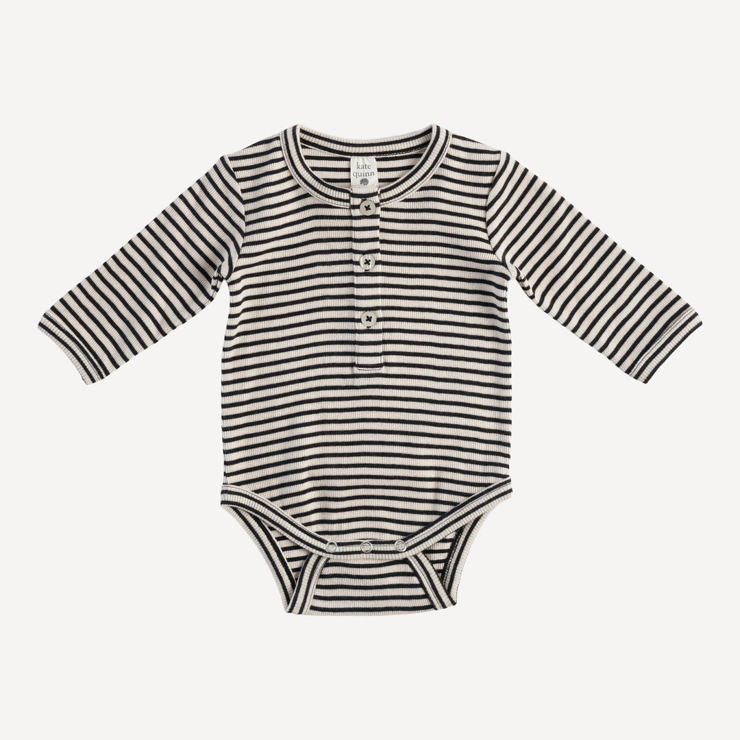 long sleeve henley bodysuit | black little stripe | organic cotton skinny rib