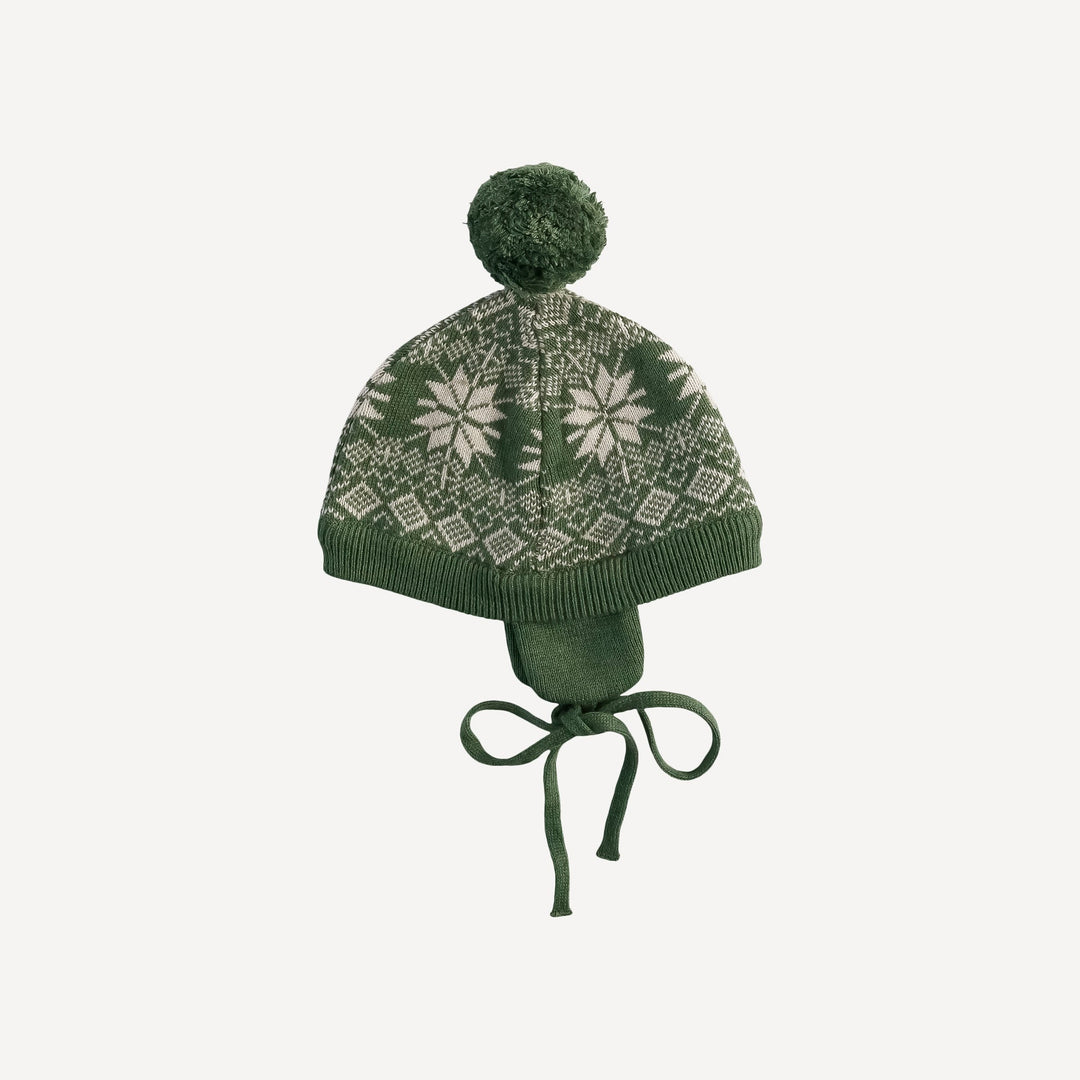 AS IS! ear flap sweater beanie | nordic bronze green | organic cotton jacquard knit