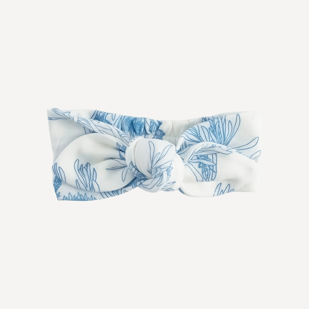 stretchy knot top headband | blue proteas | organic cotton interlock