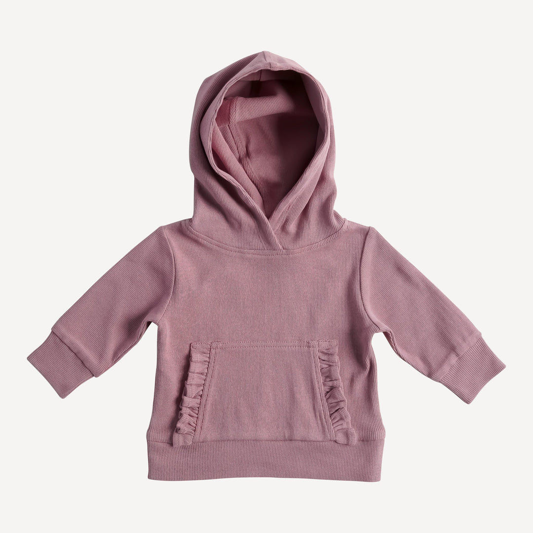ruffle kanga hoodie | aster | organic cotton skinny rib