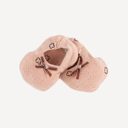 mini bow booties | rose french clover | organic pointelle
