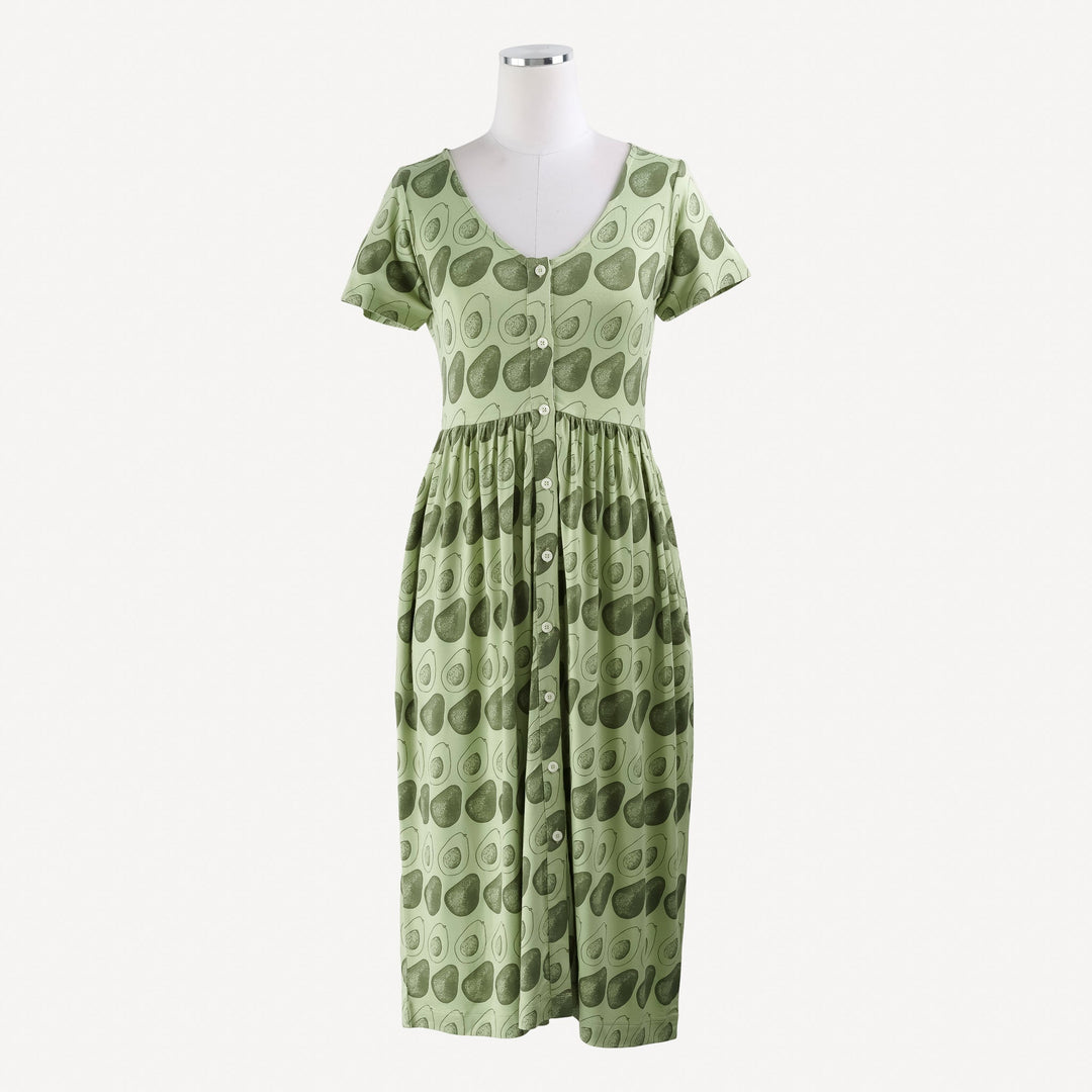 womens short sleeve v-neck pocket button dress | avocado | lenzing modal