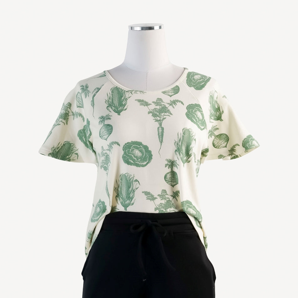 womens flutter sleeve top | green veggies | organic cotton interlock