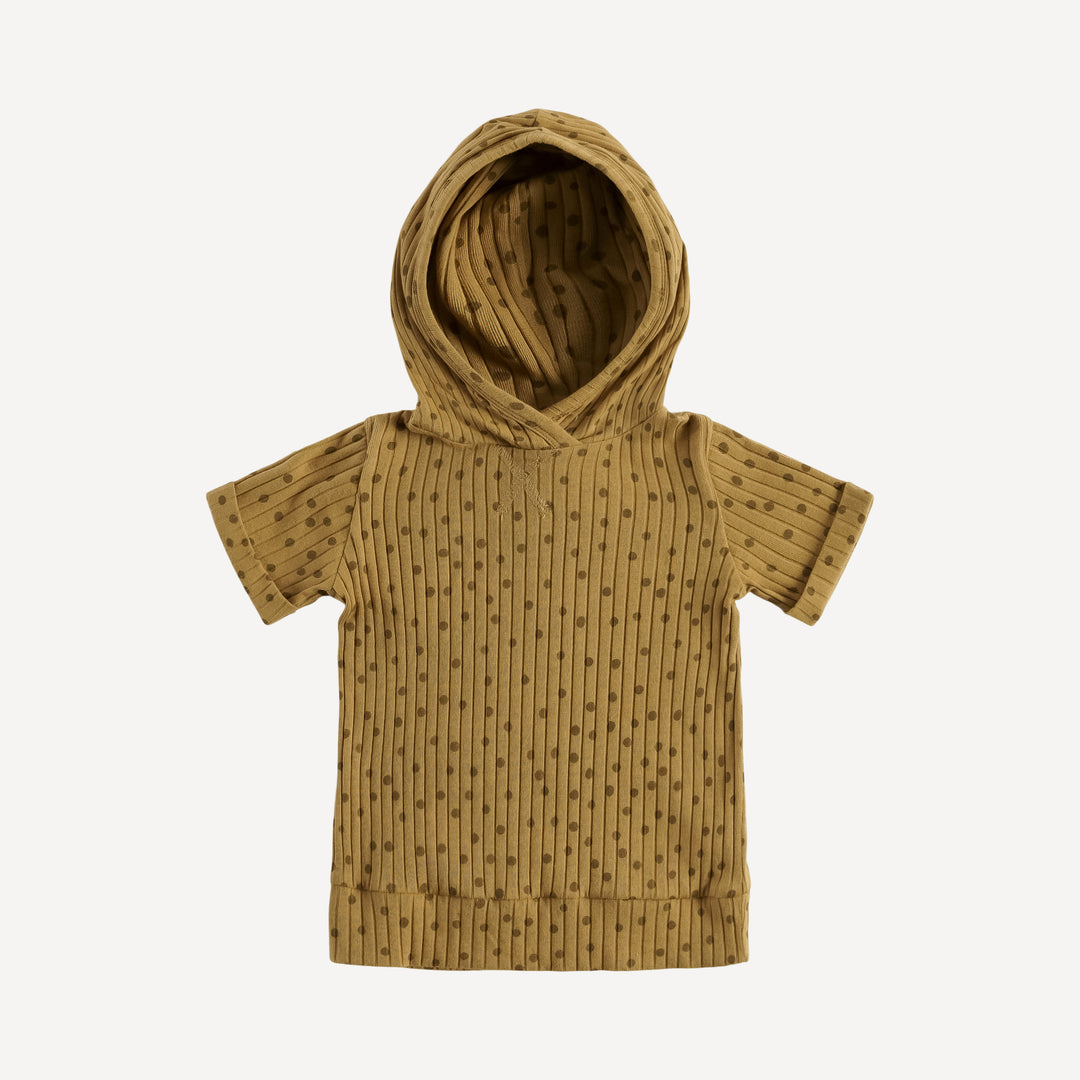 short sleeve skinny hoodie | mustard dot | organic cotton stretchy rib