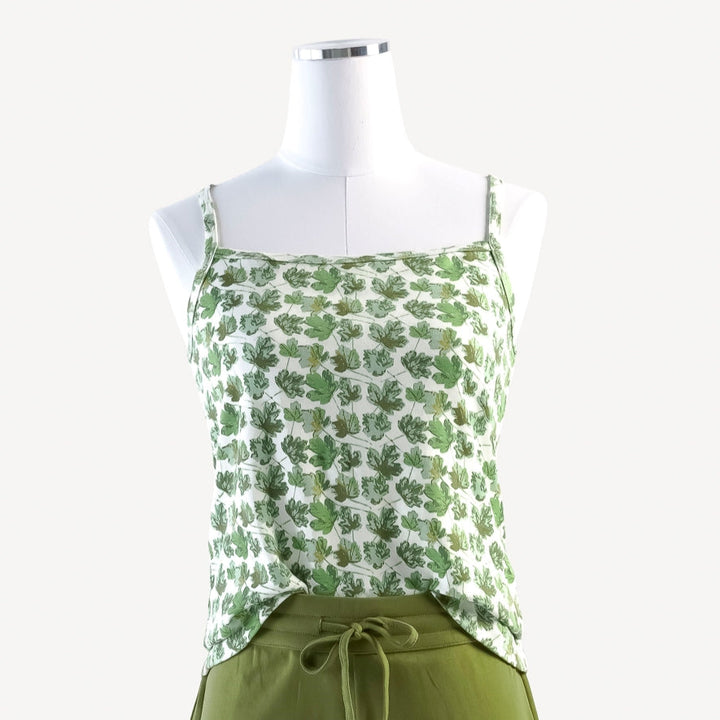 womens basic tank | green leaves | organic cotton interlock