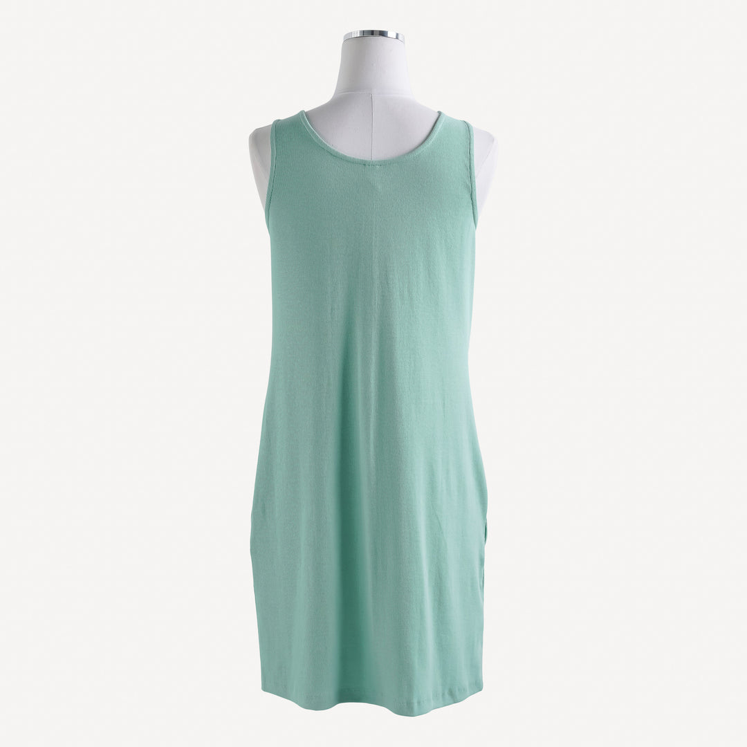 womens pocket button tank dress | jade | organic cotton skinny rib