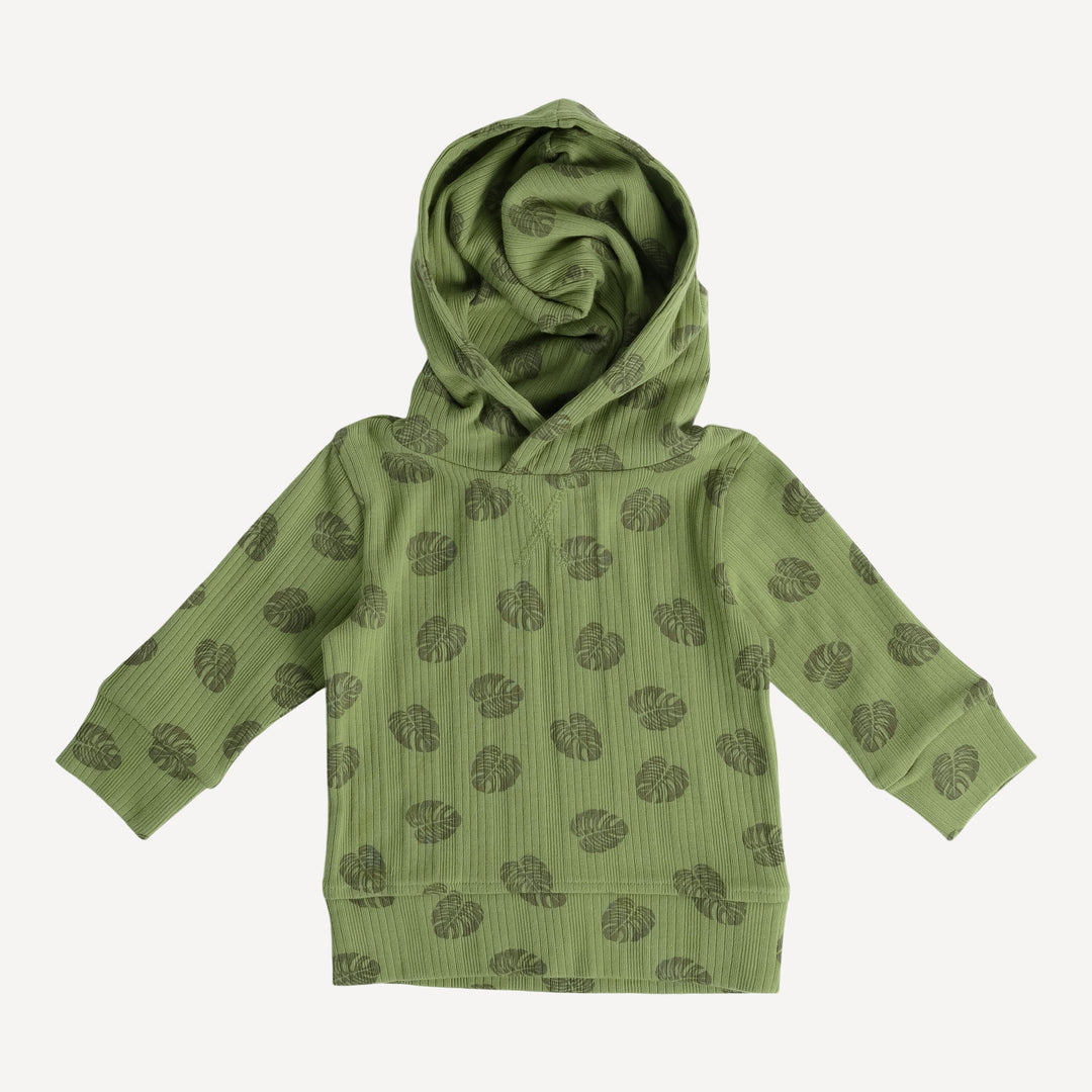 long sleeve essential skinny hoodie | stamped tiny olive monstera | organic cotton multi rib