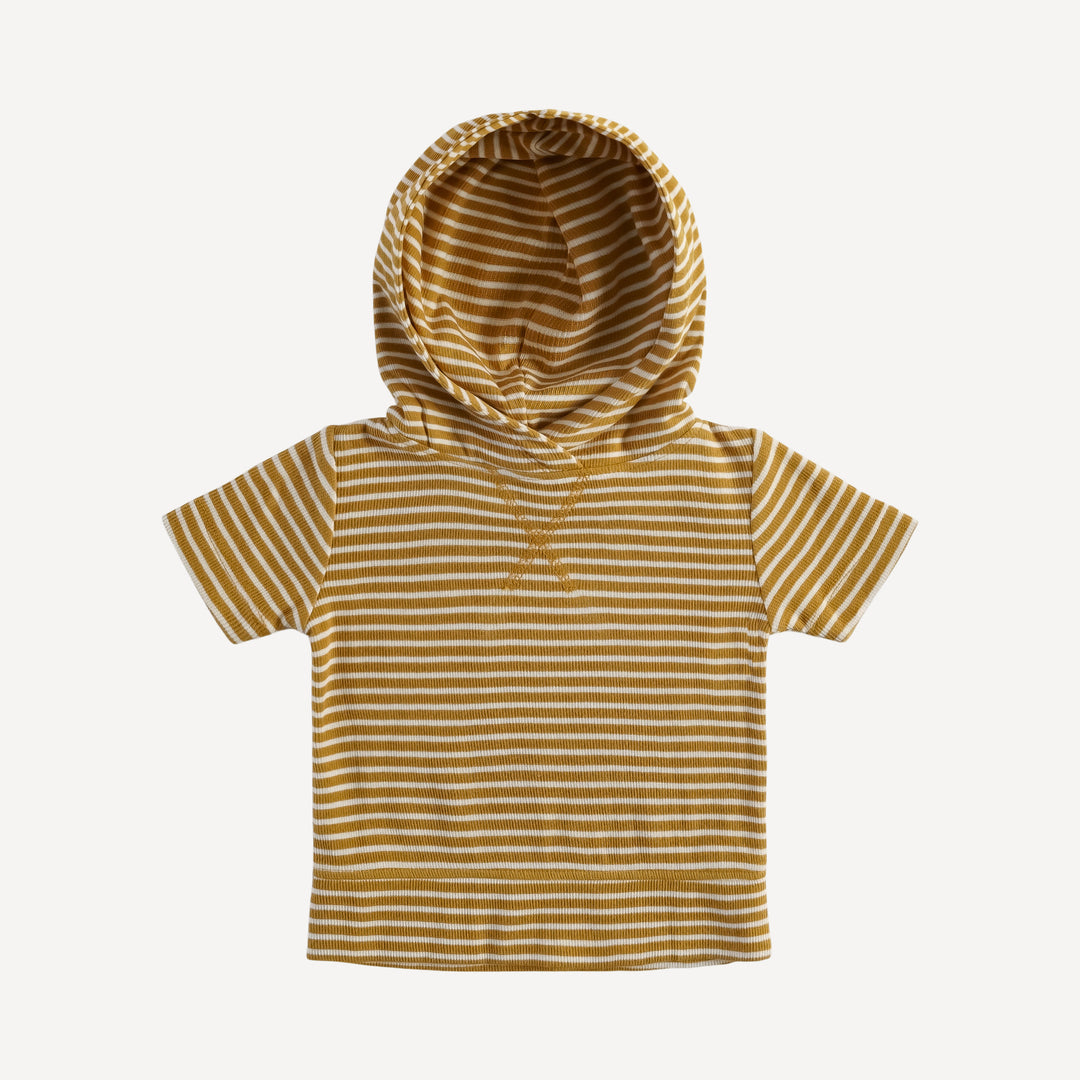short sleeve skinny hoodie | burnt sugar little stripe | organic cotton skinny rib