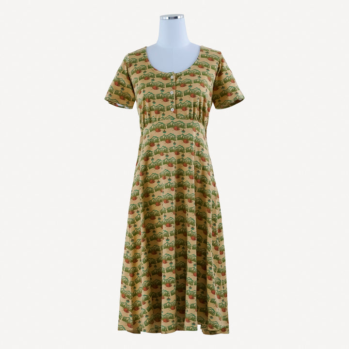 womens short sleeve scoop neck henley dress | campsite | organic cotton interlock