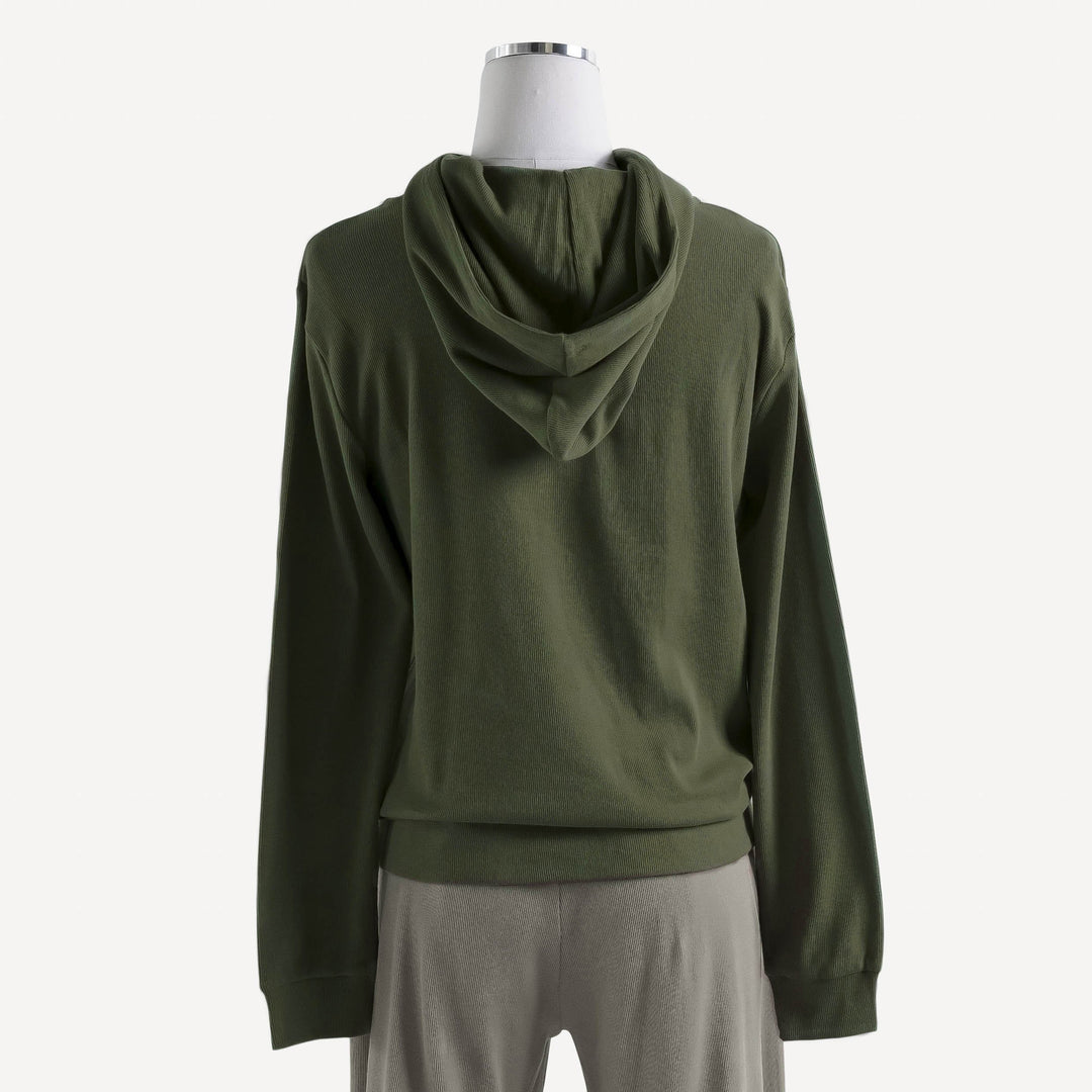 womens hoodie | burnt olive | organic cotton skinny rib
