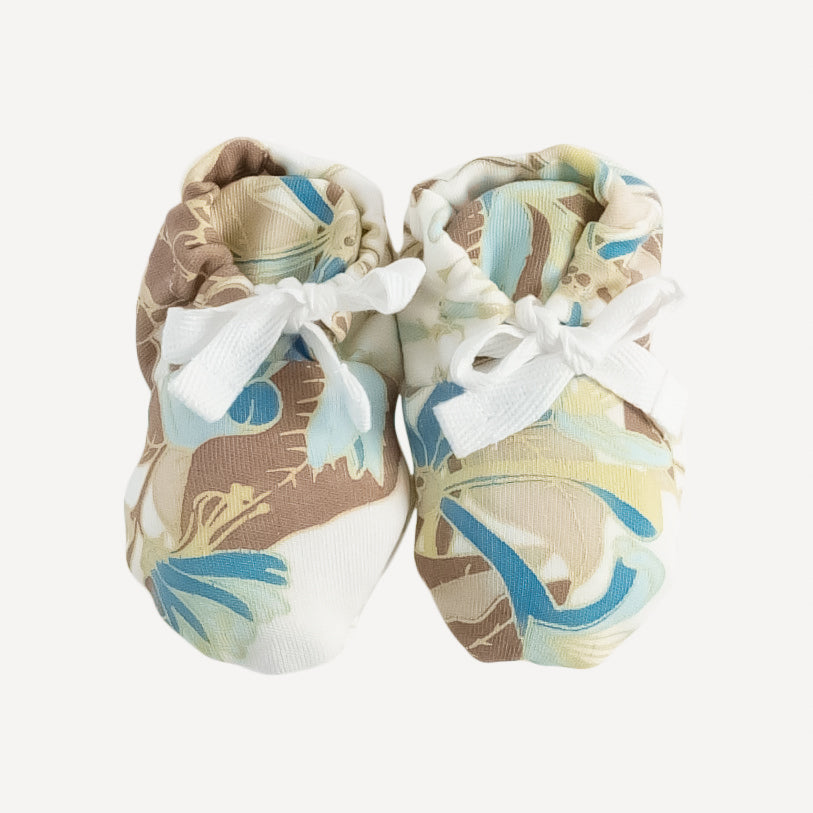 tie booties | blue honeysuckle | organic cotton interlock