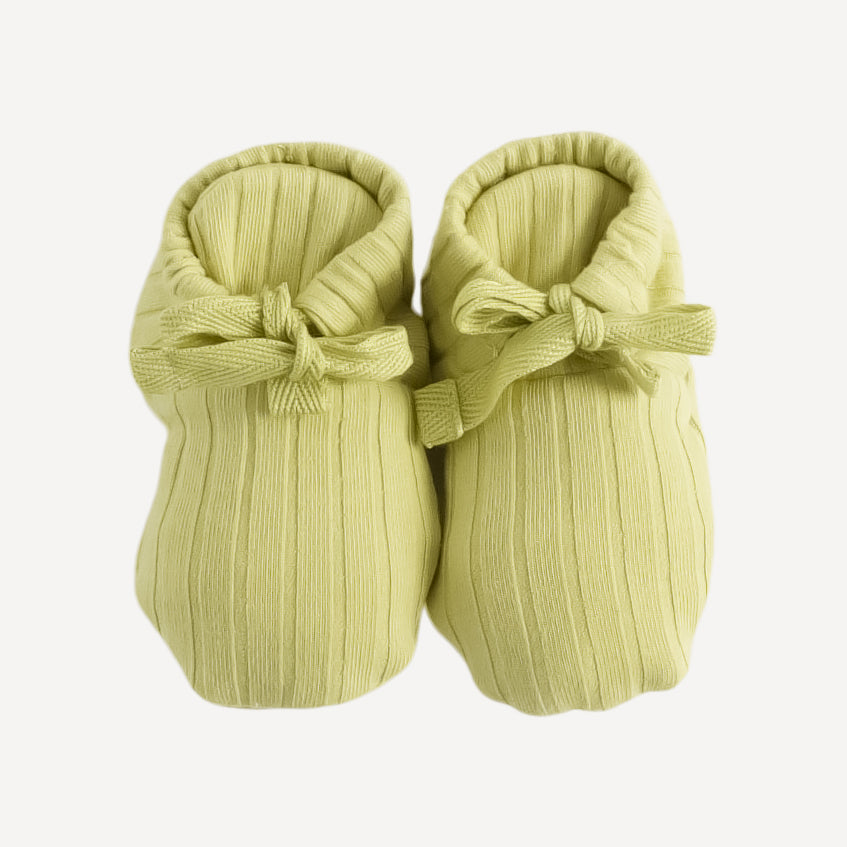 tie booties | shadow green | organic cotton wide rib