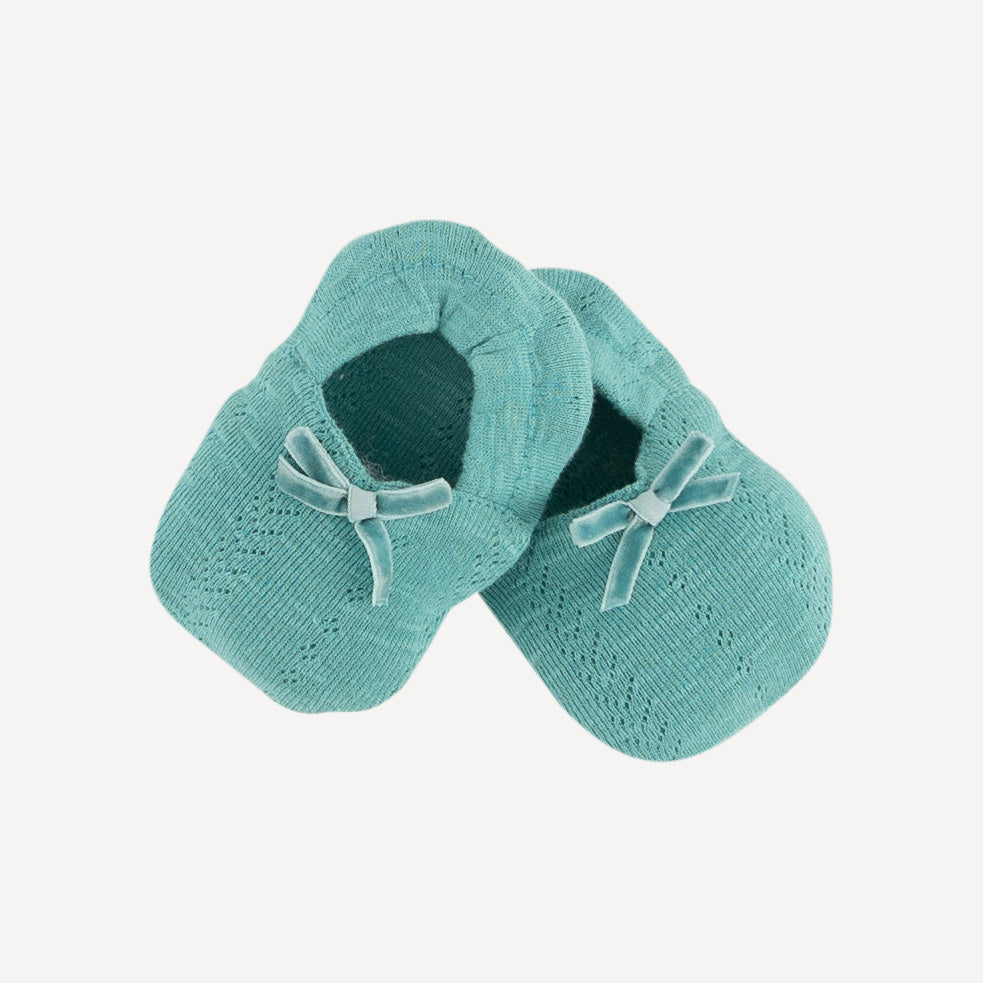 mini bow booties | turquoise stone  | organic pointelle