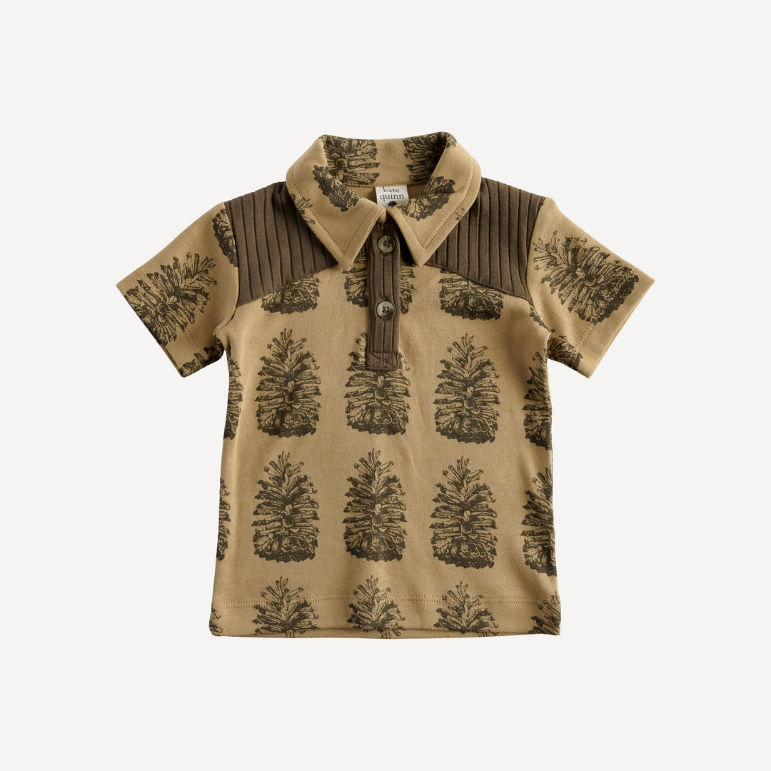 color block polo shirt | cinnamon pinecone | organic cotton interlock