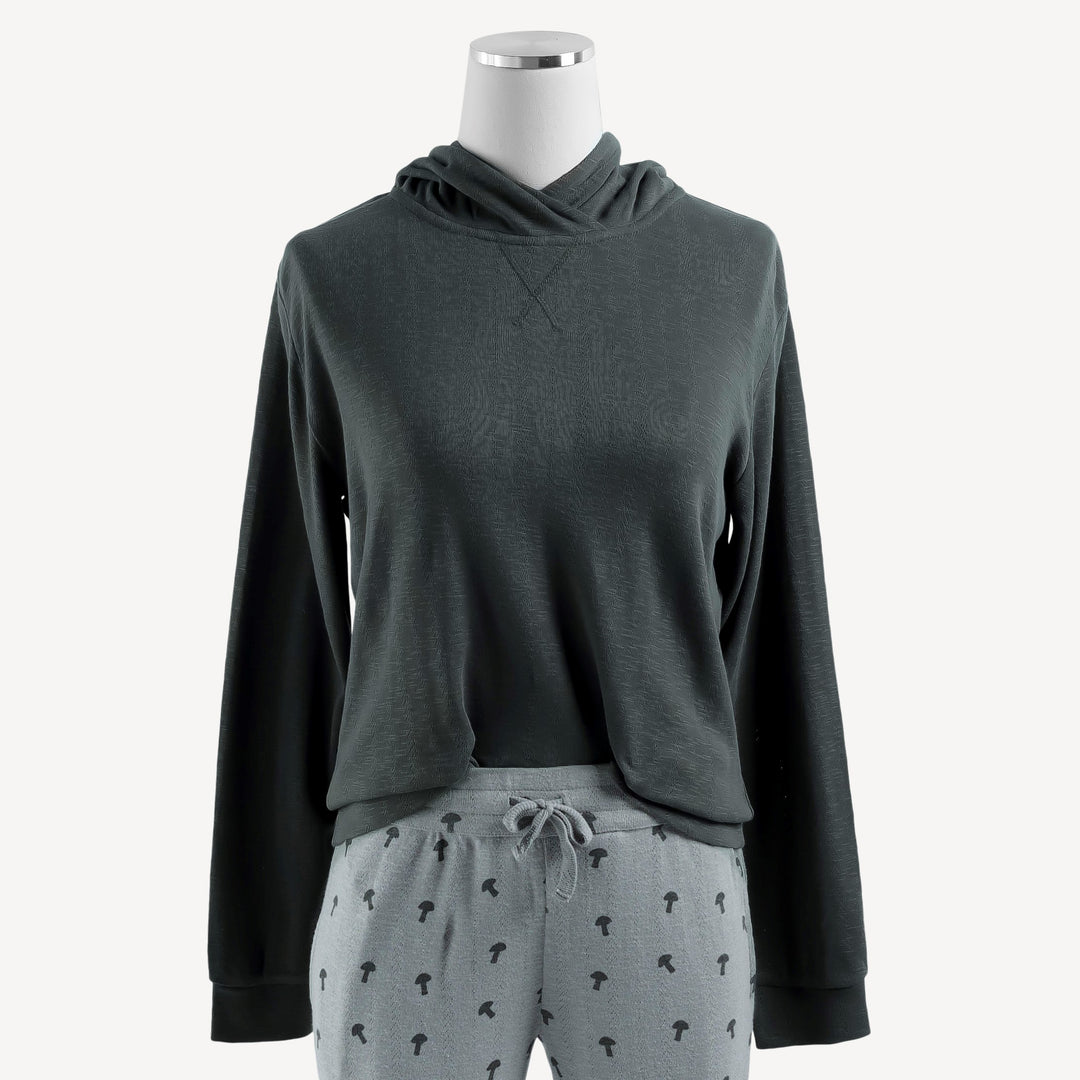 womens hoodie | dark gray | organic cotton pointelle
