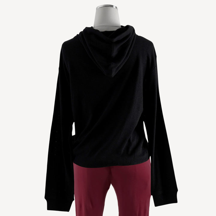 womens hoodie | black | organic cotton pointelle