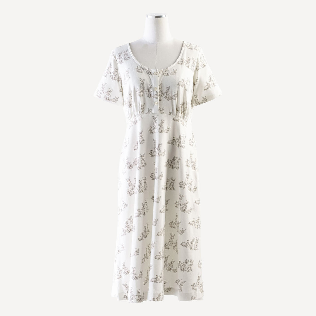 womens short sleeve scoop neck henley dress | bunnies | organic cotton interlock