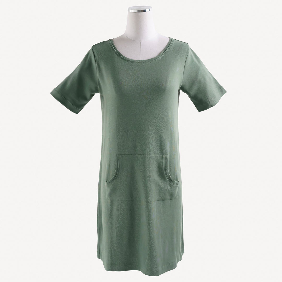 womens kanga pocket lounge dress | agave green | raw edge organic cotton