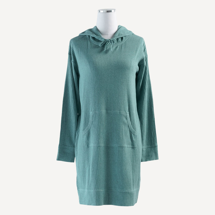 womens pocket hooded dress | turquoise sea | melange rib