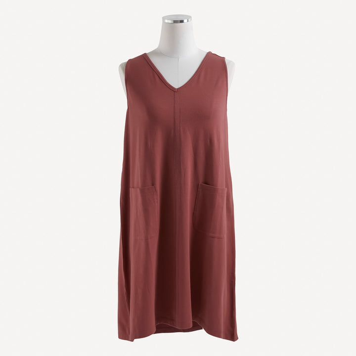 womens v-neck sleeveless dress | brick | organic cotton slub