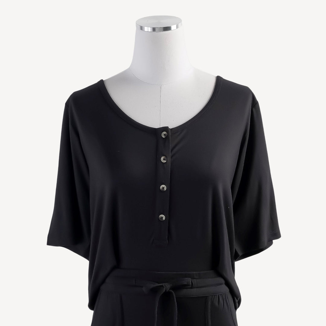 womens relaxed lounge henley | black | bamboo